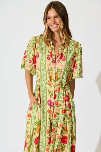 Tropicana Maxi Shirt Dress in Pineapple Print