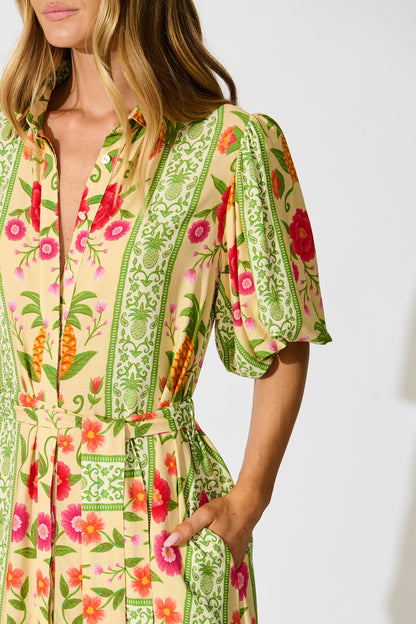 Tropicana Maxi Shirt Dress in Pineapple Print
