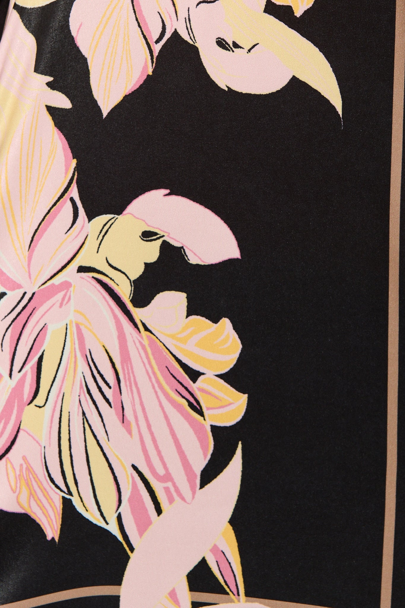 Callia Shirt in Black with Blush Floral Border Print Satin