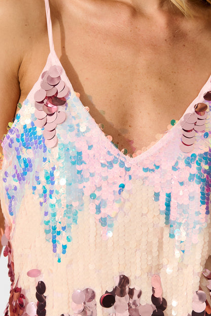 Stardust Sequin Dress in Pink Multi Sequin