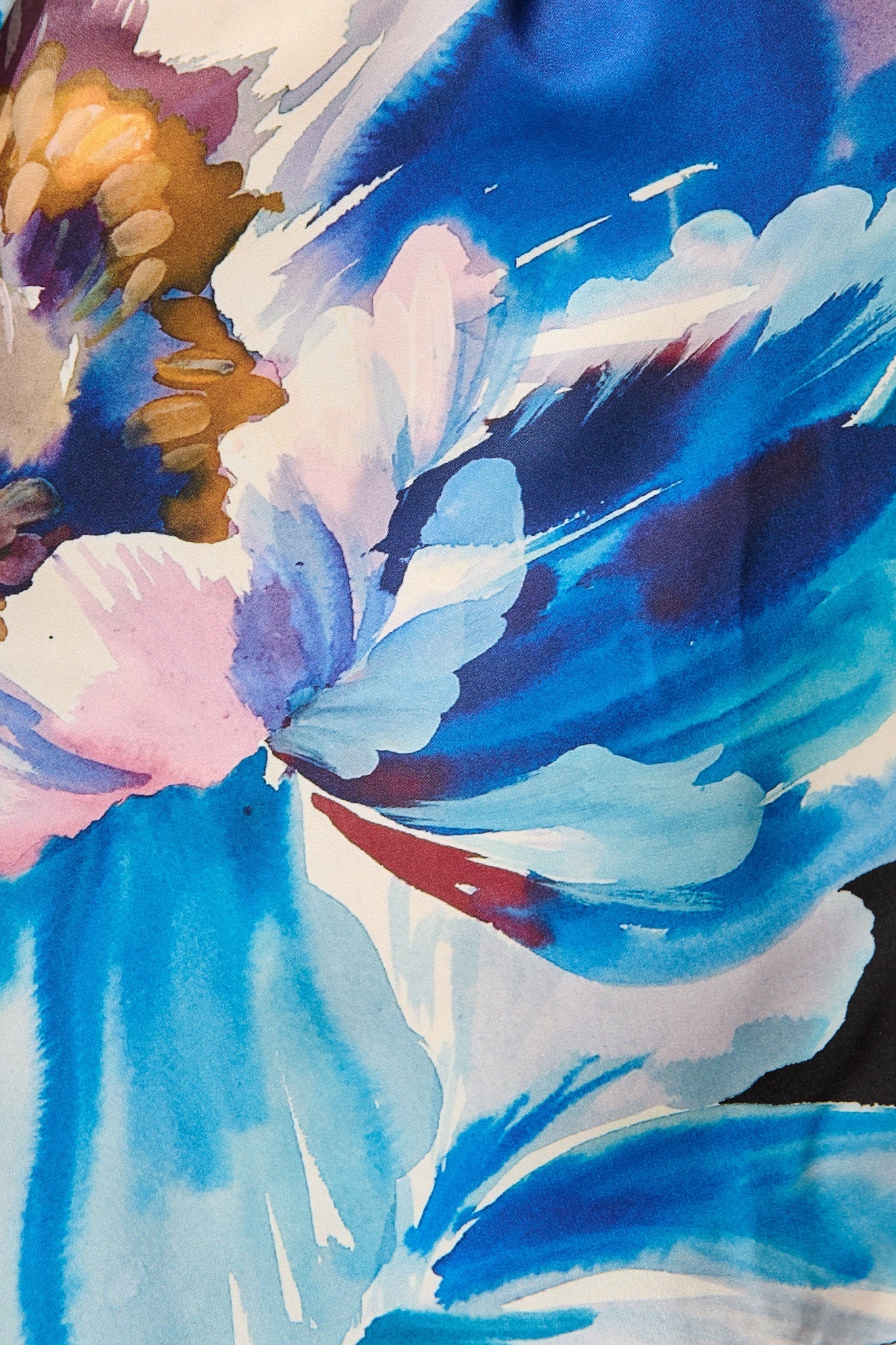 Shadowed Petal Dress in Black with Blue Floral Satin