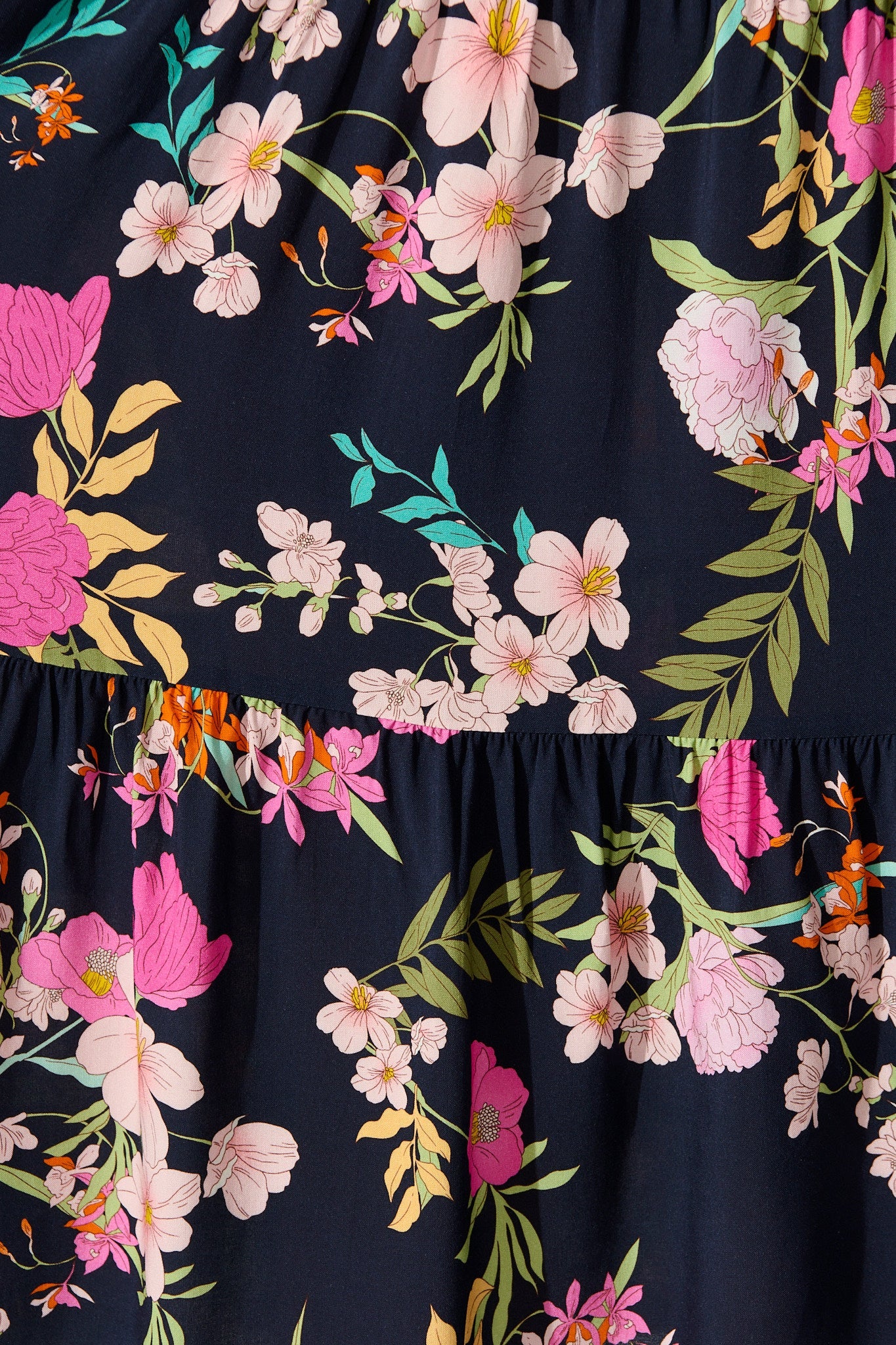 Nevi Tiered Midi Dress In Navy Multi Floral