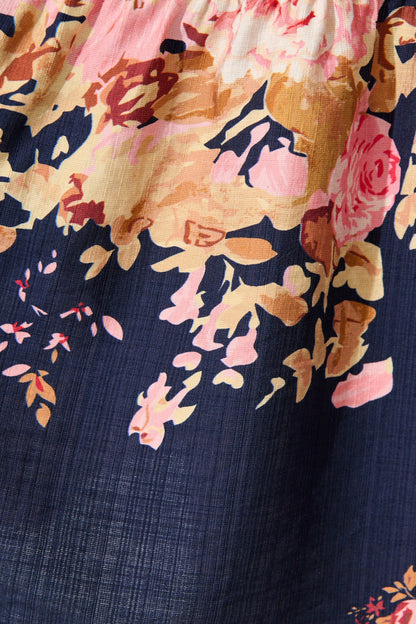Delia Shirt Dress in Navy with Blush Floral