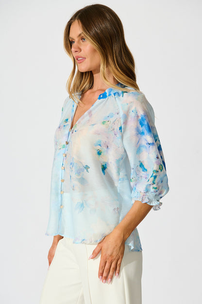 Martisha Top in Blue Floral