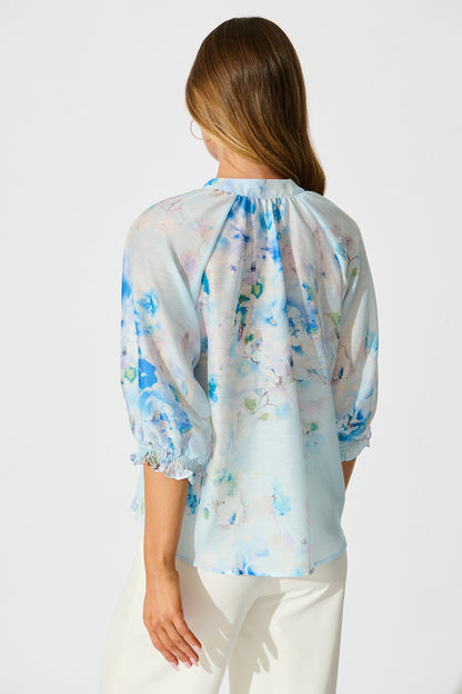 Martisha Top in Blue Floral