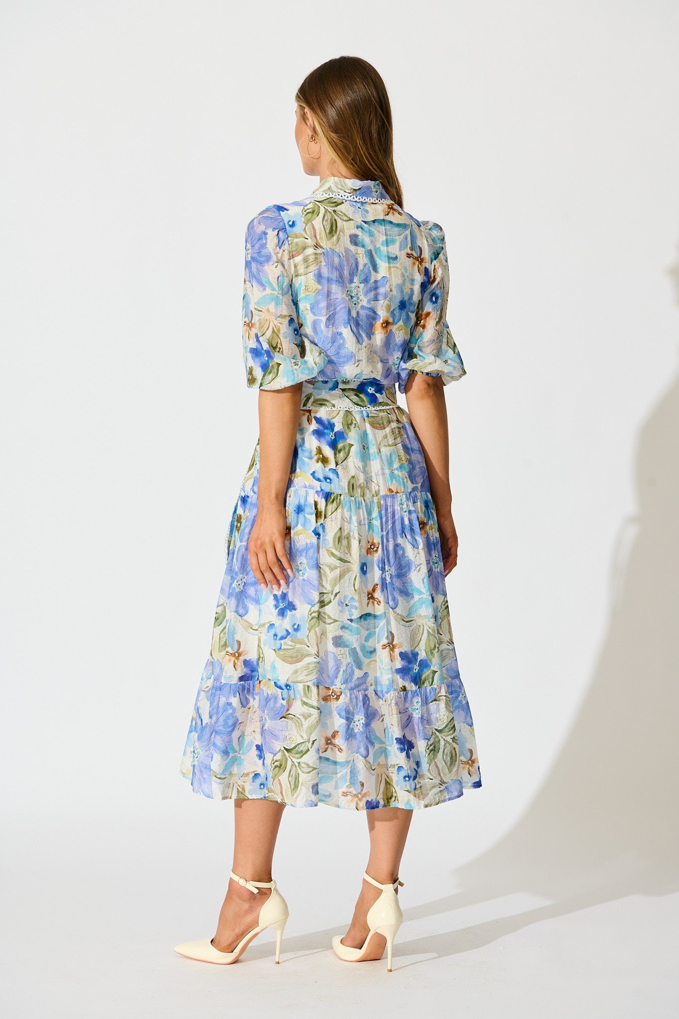 Wildflower Sky Midi Shirt Dress in Blue Floral