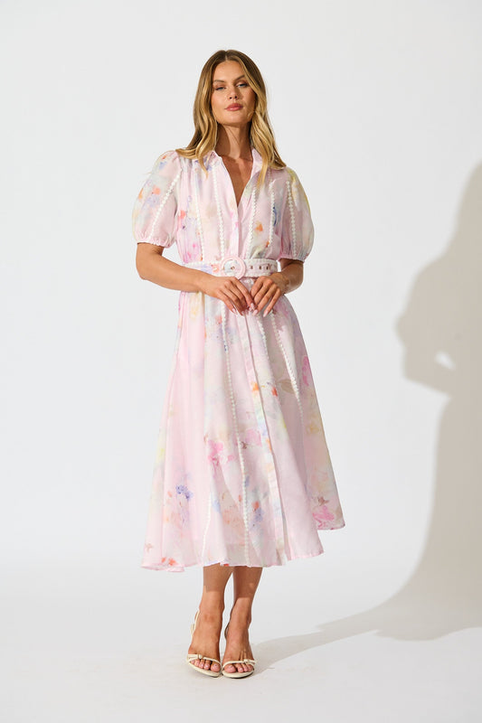 PRE ORDER Mimi Maxi Shirt Dress in Light Pink Floral
