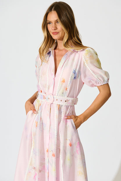 PRE ORDER Mimi Maxi Shirt Dress in Light Pink Floral