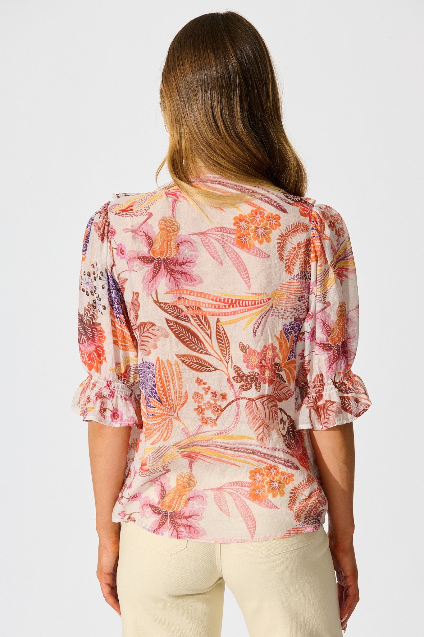 Mirella Top in Multi Tan Leaf Print