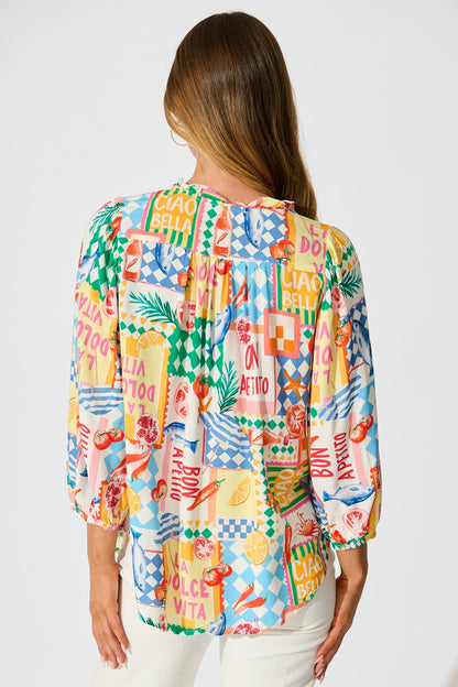 Annelie Top in White Multi Conversational Print