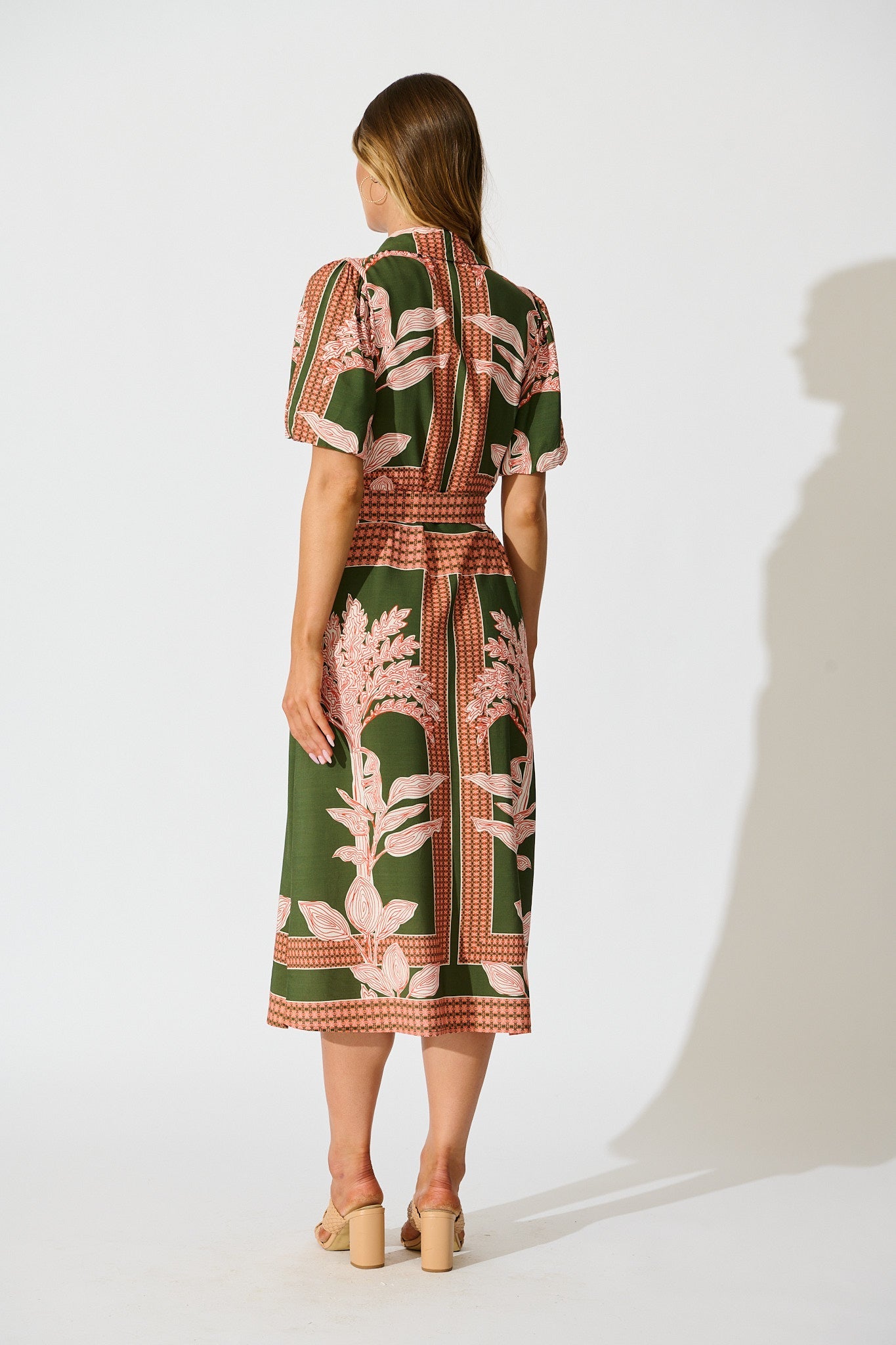 Bittersweet Midi Shirt Dress in Khaki Placement Print