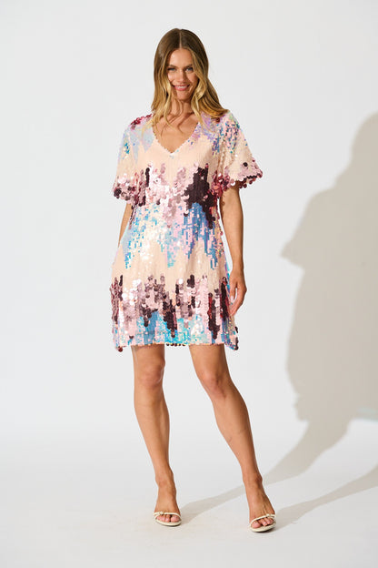 Glitter Siren Dress in Pink Multi Sequin