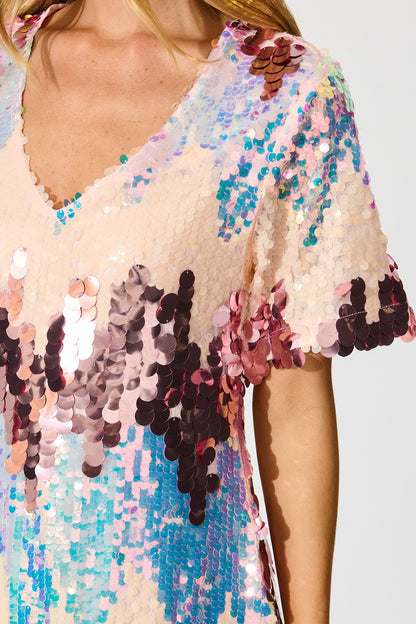 Glitter Siren Dress in Pink Multi Sequin