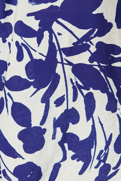 Sharmaine Shirt in White and Navy Print Linen Blend