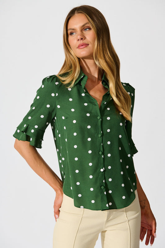 Perfectly Placed Shirt in Emerald with White Spot
