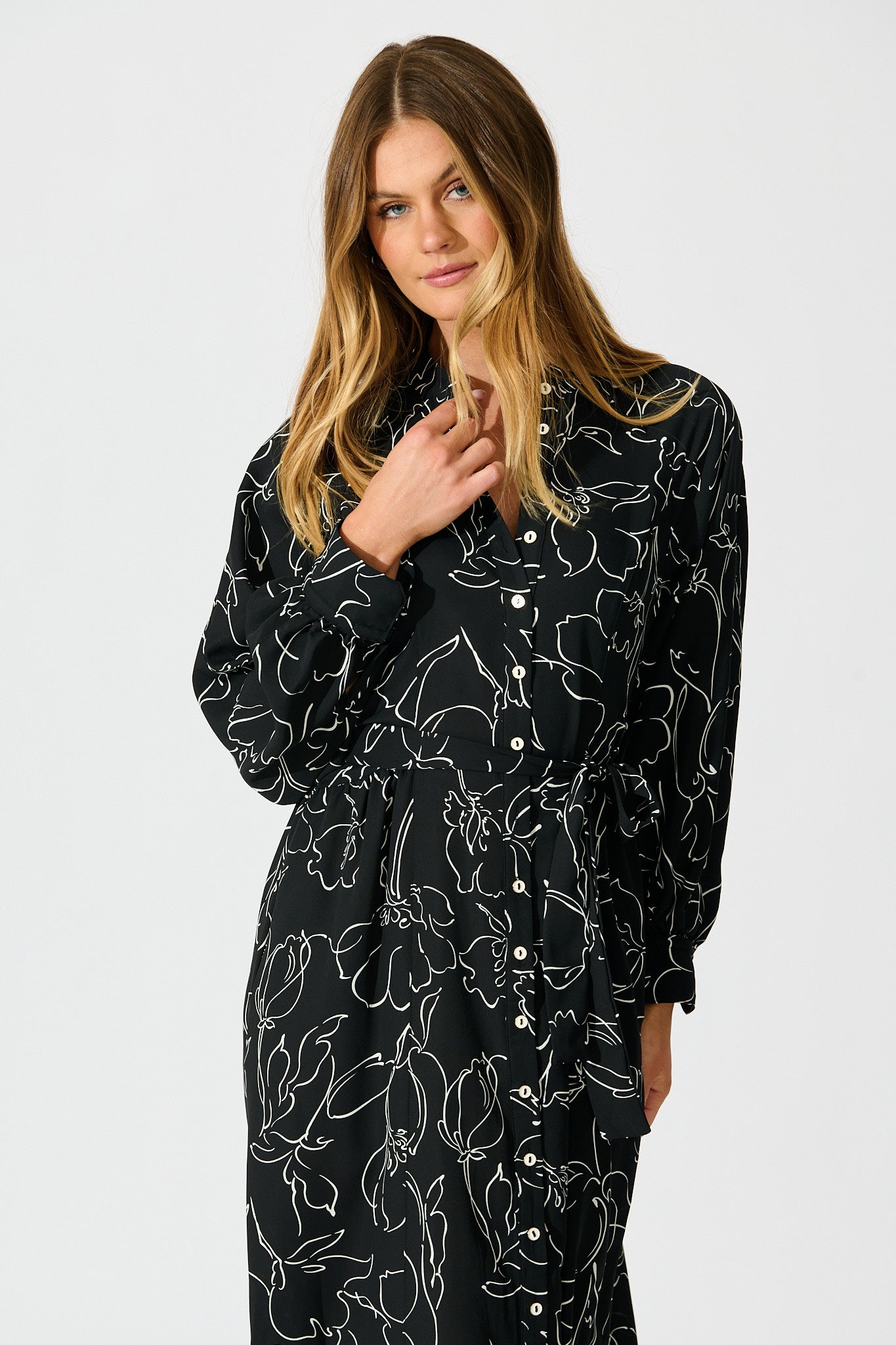 Sienna Midi Shirt Dress in Black and White Print