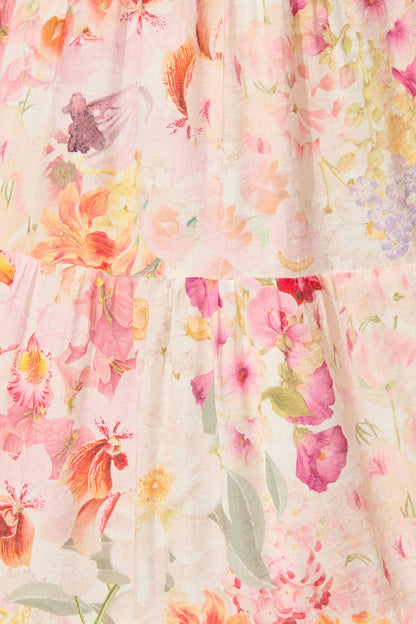 Pastel Symphony Maxi Dress in White with Multi Blush Floral