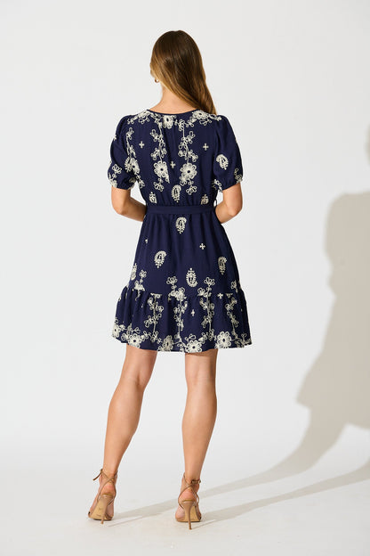 Tainted Love Dress in Navy with Cream Embroidery