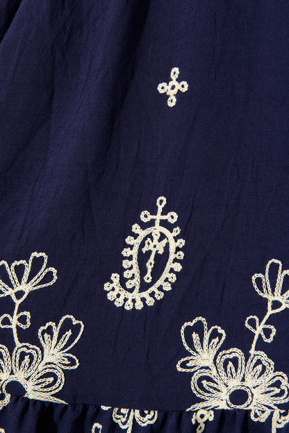 Tainted Love Dress in Navy with Cream Embroidery