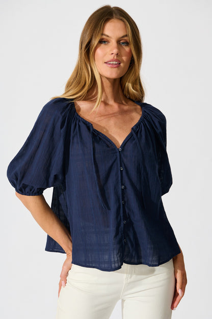 Seabound Top in Navy Textured Cotton