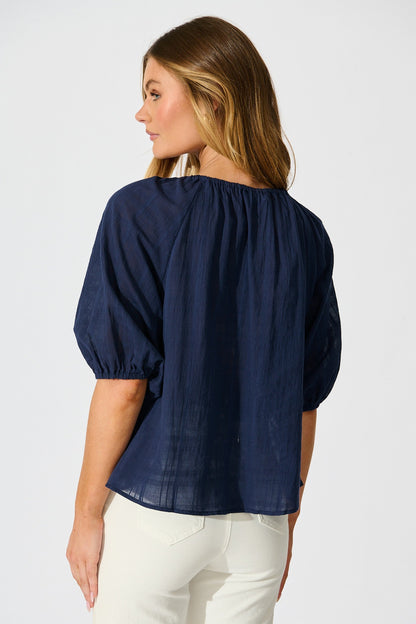 Seabound Top in Navy Textured Cotton
