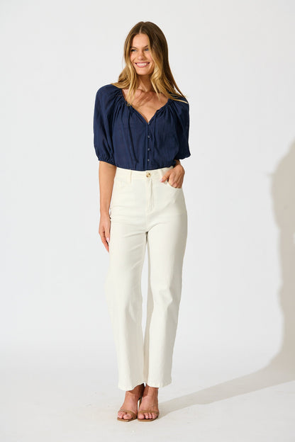 Seabound Top in Navy Textured Cotton