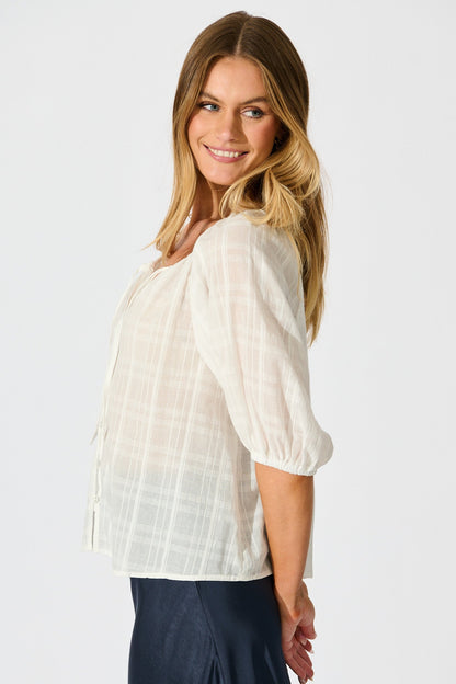 Seabound Top in White Textured Cotton