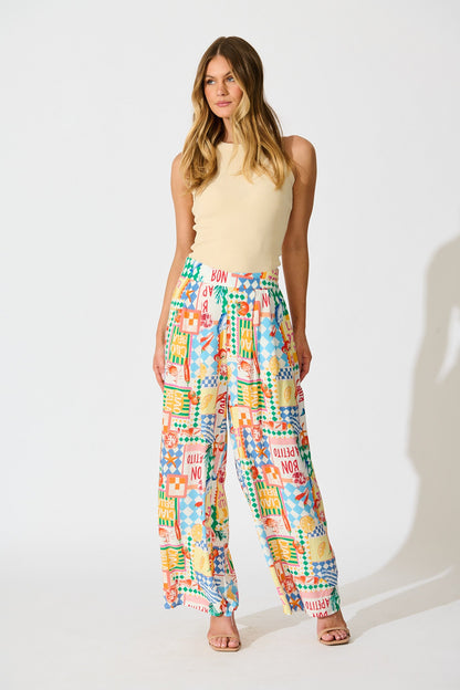 Gilligan Pant in White Multi Conversational Print