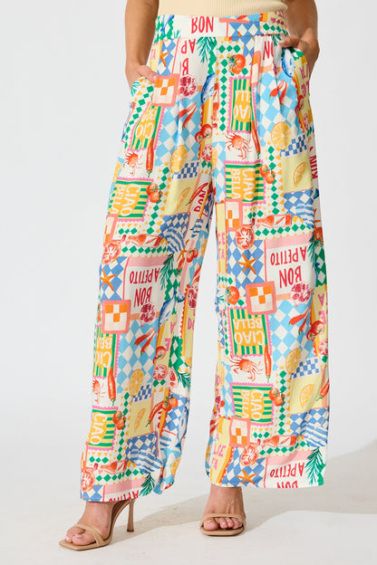 Gilligan Pant in White Multi Conversational Print