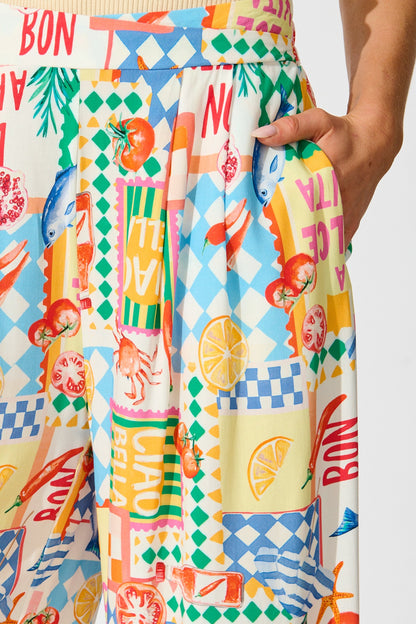 Gilligan Pant in White Multi Conversational Print