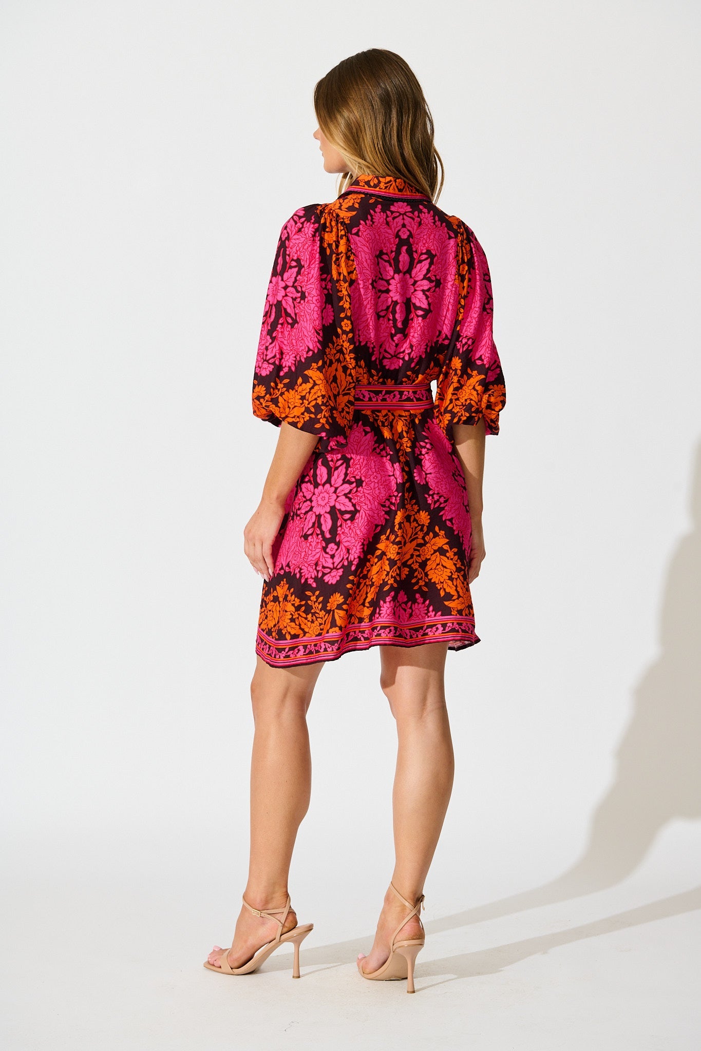 Risa Shirt Dress In Pink And Orange Floral Linen Blend