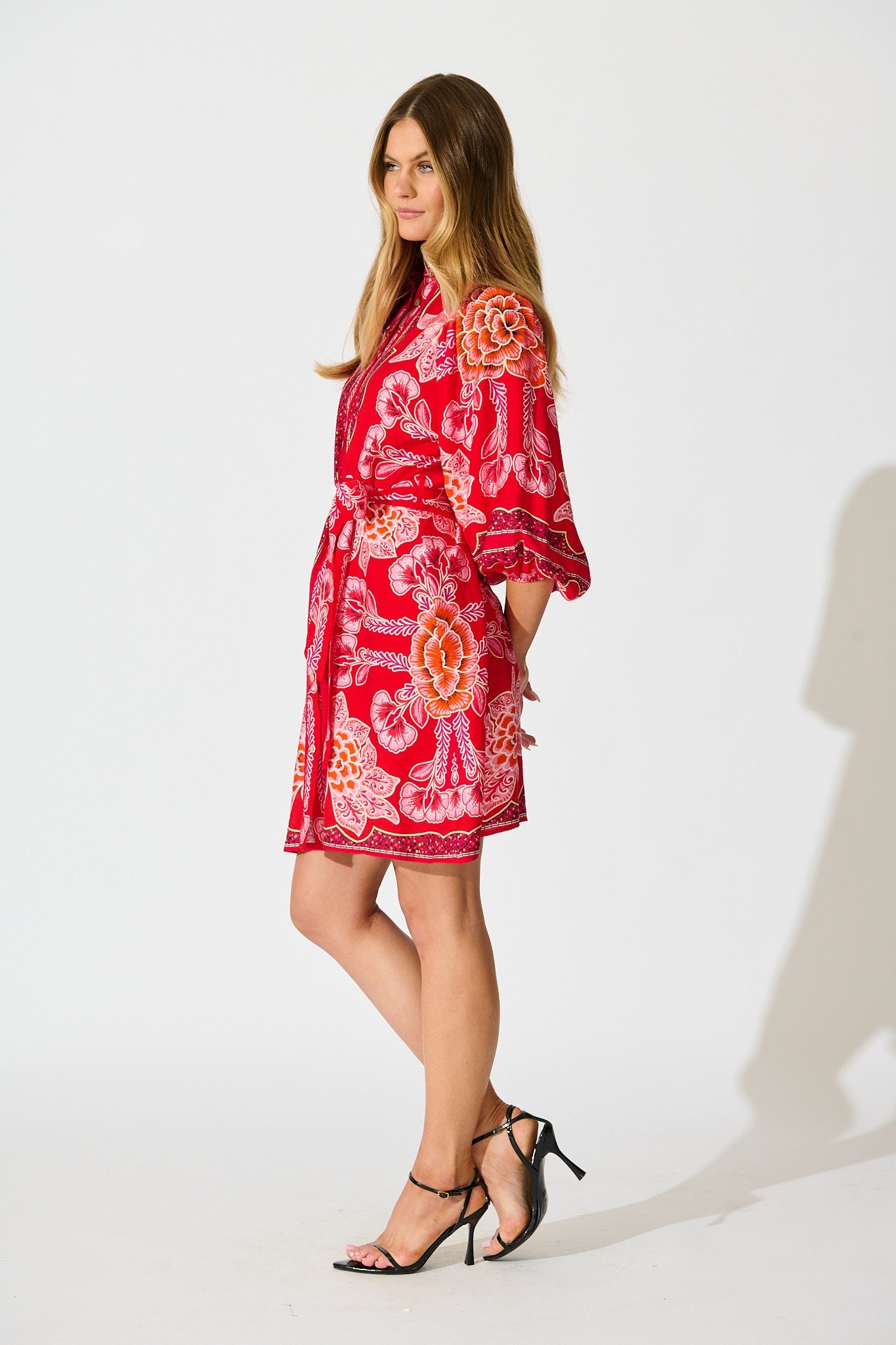 Risa Shirt Dress In Red Flower Linen Blend