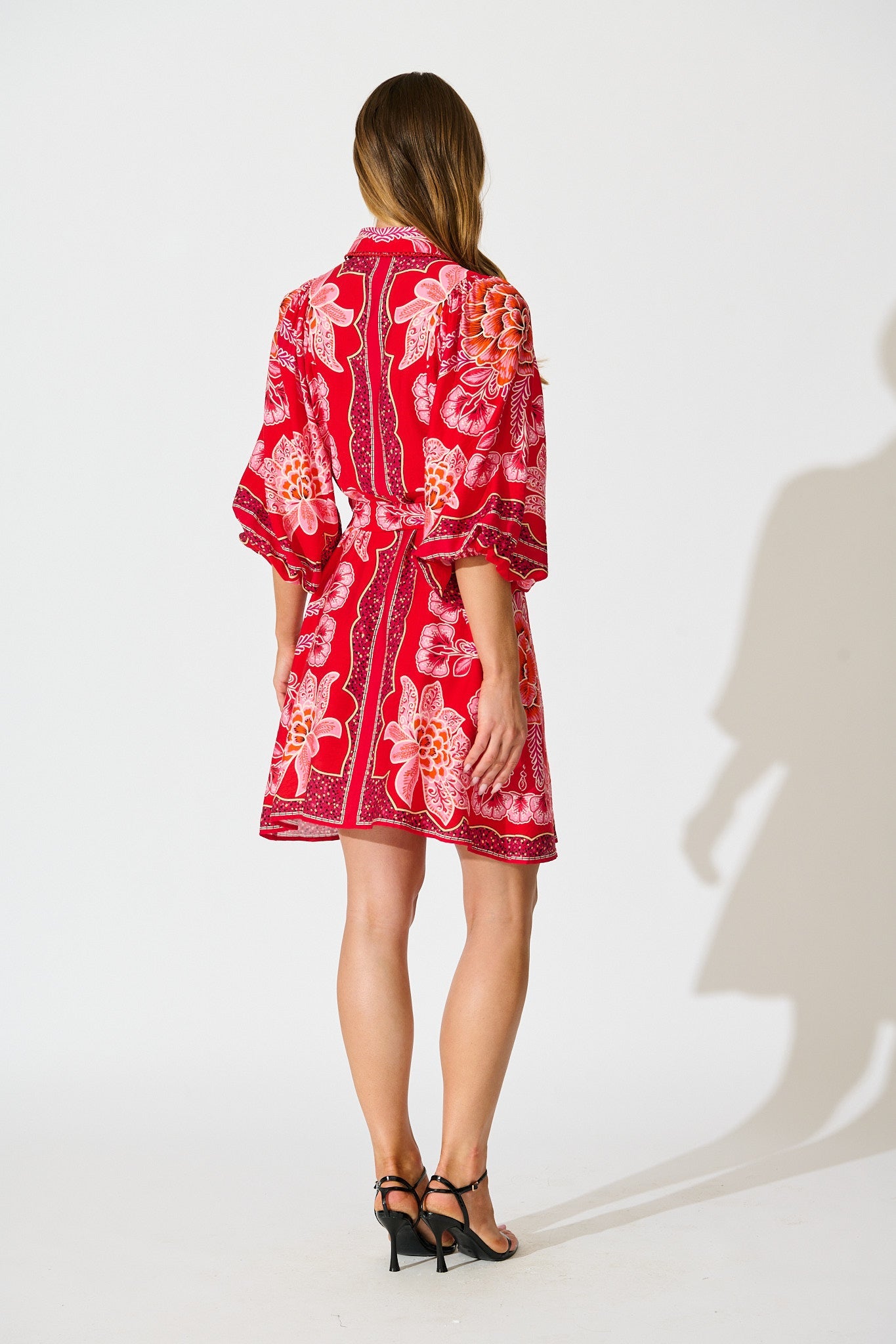 Risa Shirt Dress In Red Flower Linen Blend