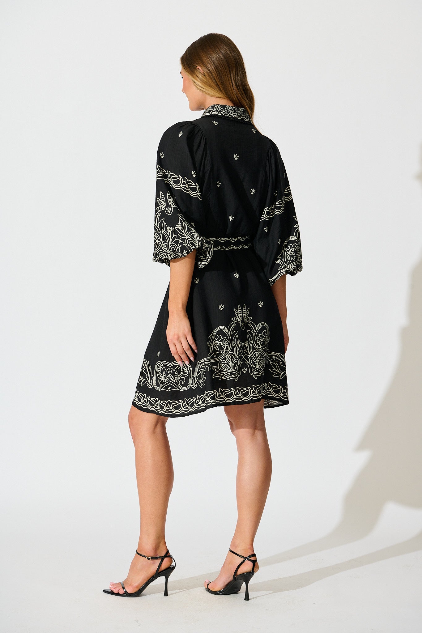 Aveline Shirt Dress In Black Print Linen Blend