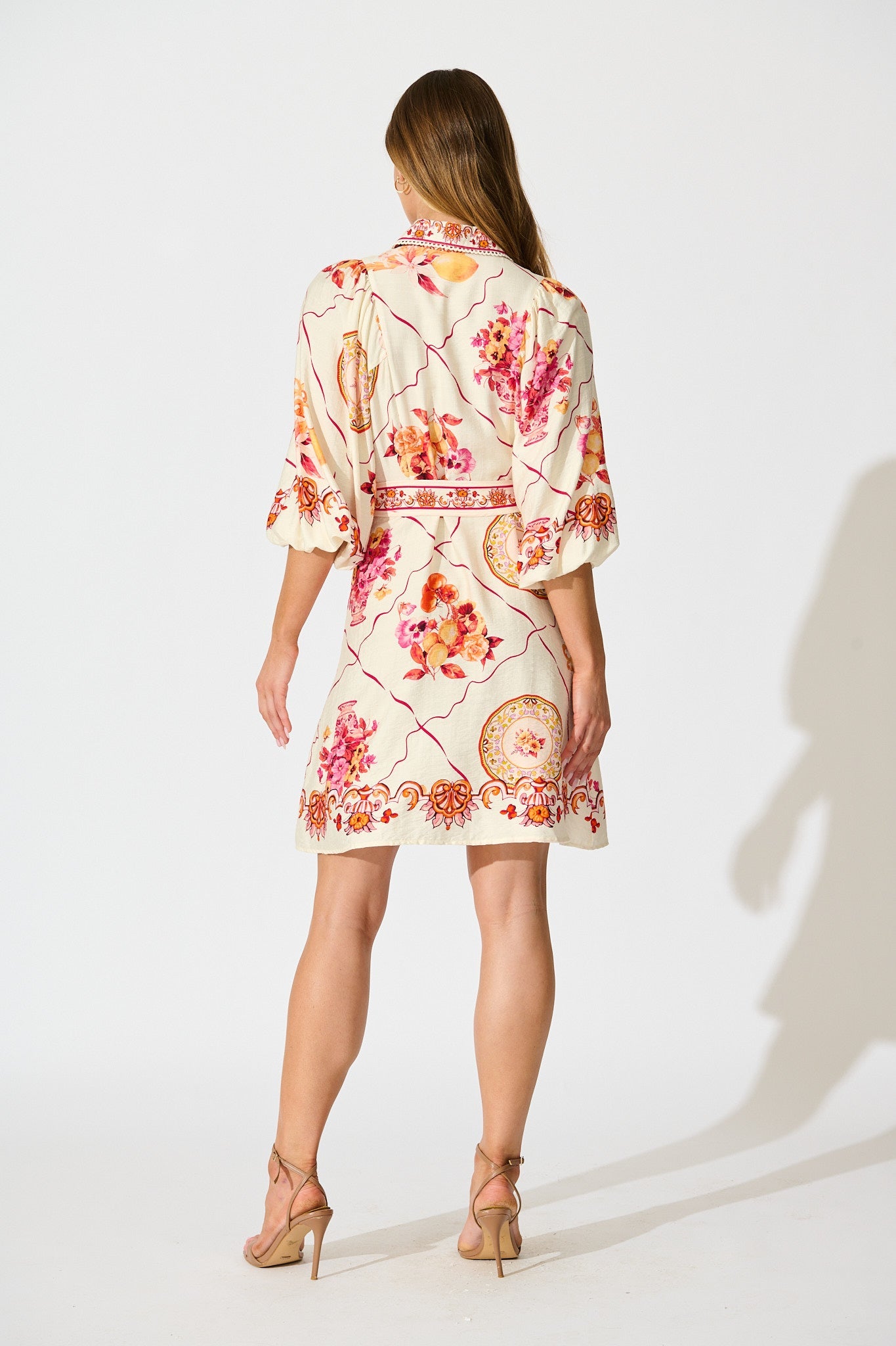 Aveline Shirt Dress In Pink Floral Print Linen Blend