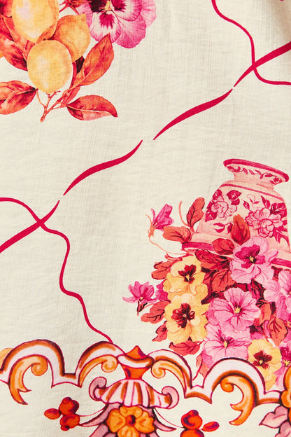 Aveline Shirt Dress In Pink Floral Print Linen Blend