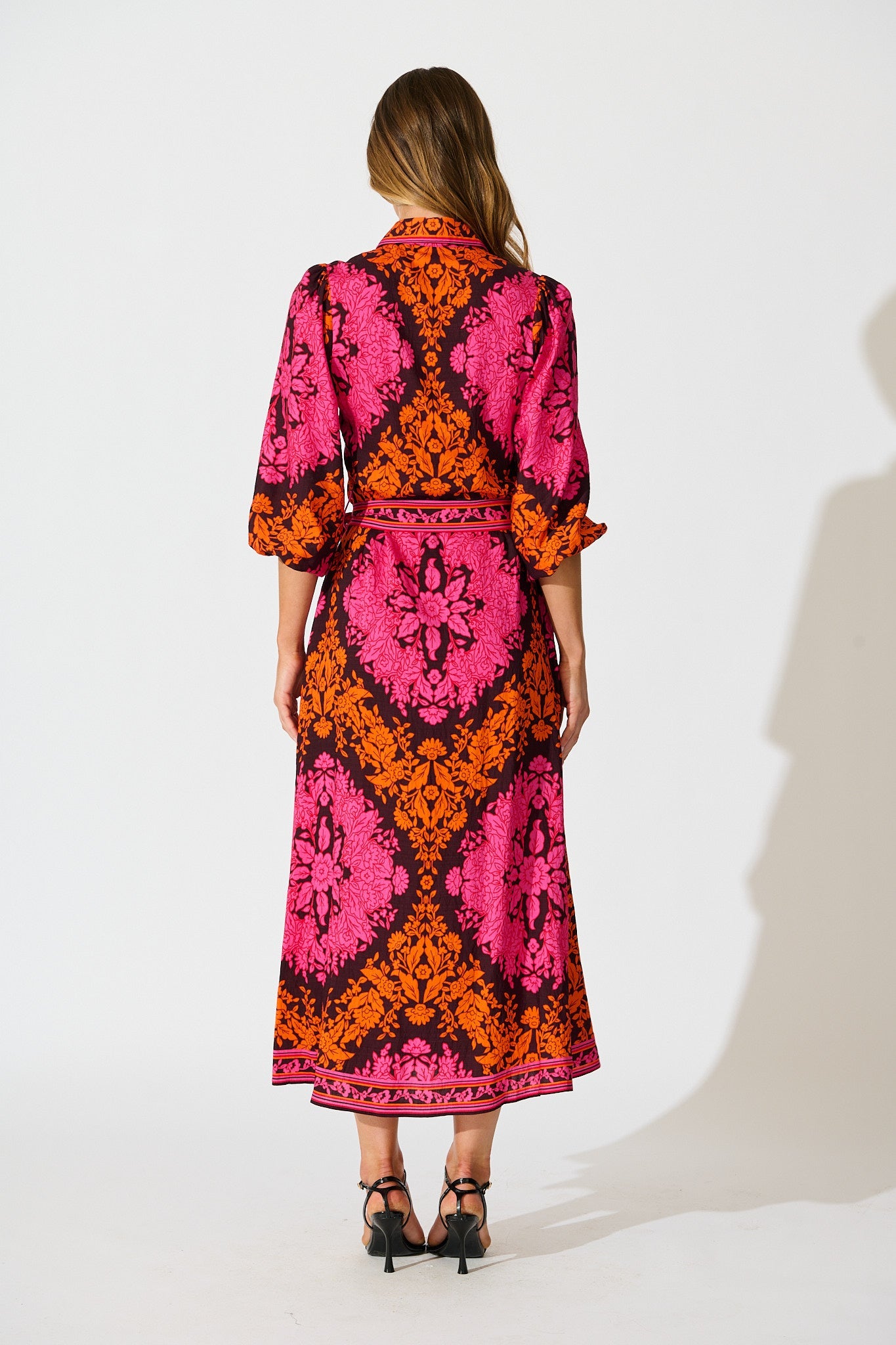 Aurelina Maxi Dress In Pink And Orange Floral Linen Blend