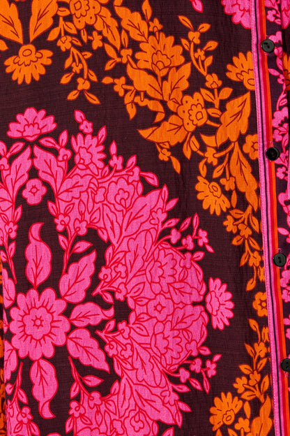 Aurelina Maxi Dress In Pink And Orange Floral Linen Blend