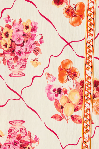 Callidora Maxi Shirt Dress In Pink Floral Print Linen Blend