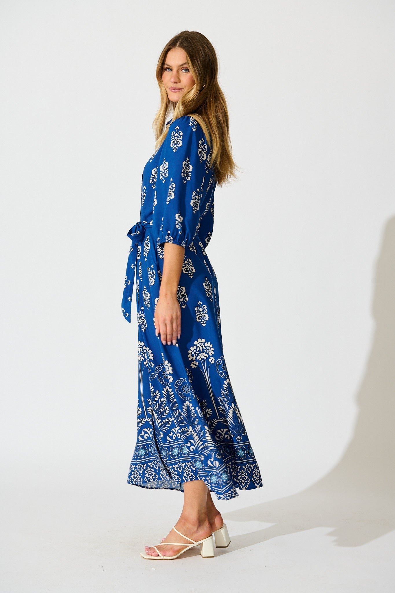 Coco Maxi Shirt Dress In Blue Print