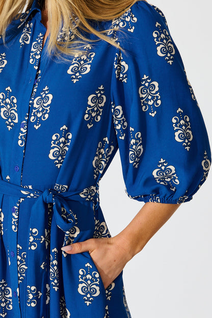 Coco Maxi Shirt Dress In Blue Print
