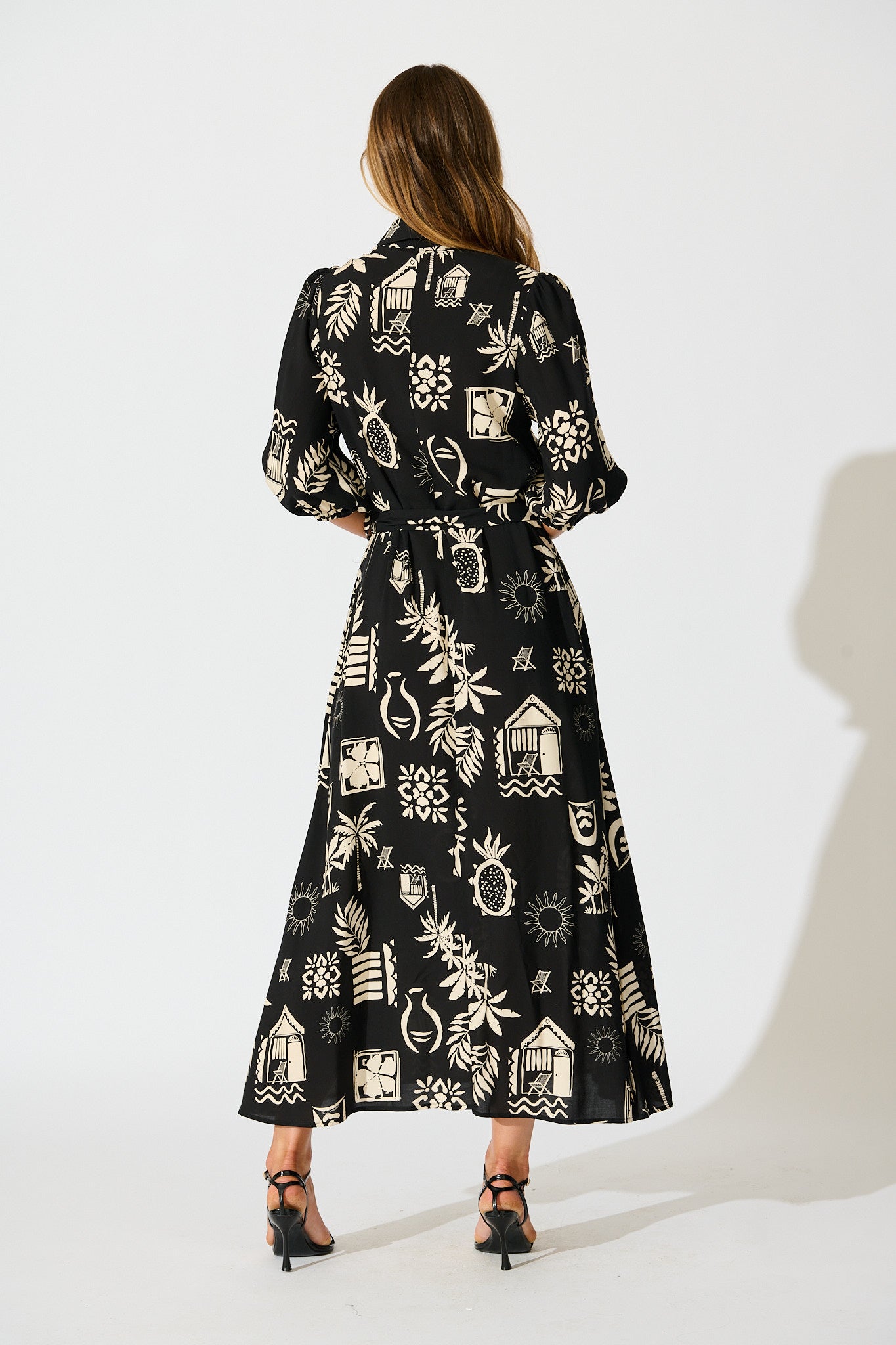 Coco Maxi Shirt Dress In Black Palm Print