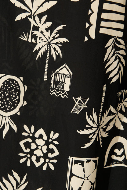 Lune Wide Leg Pant In Black Palm Print