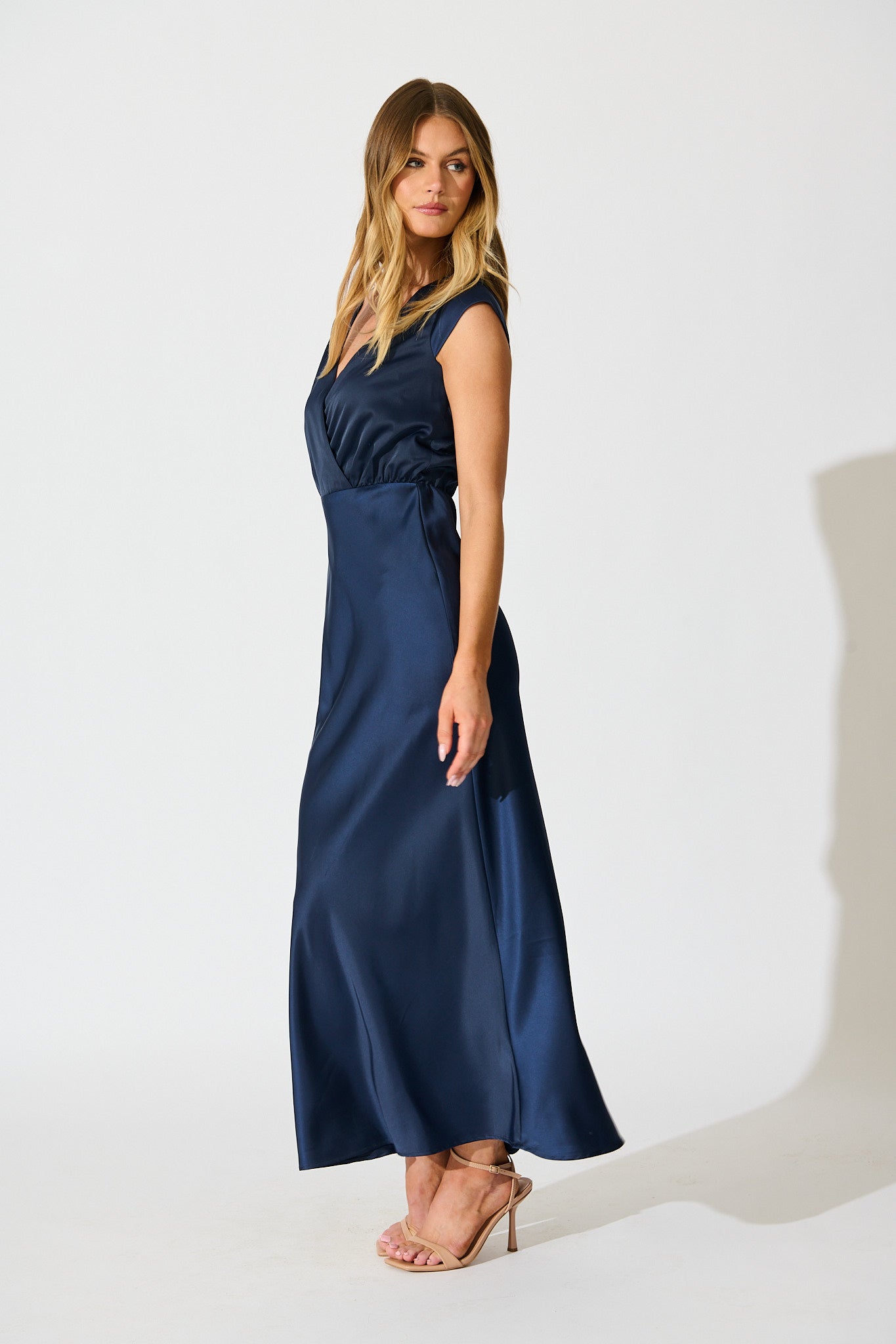 Elegant Devotion Maxi Dress in Navy Satin