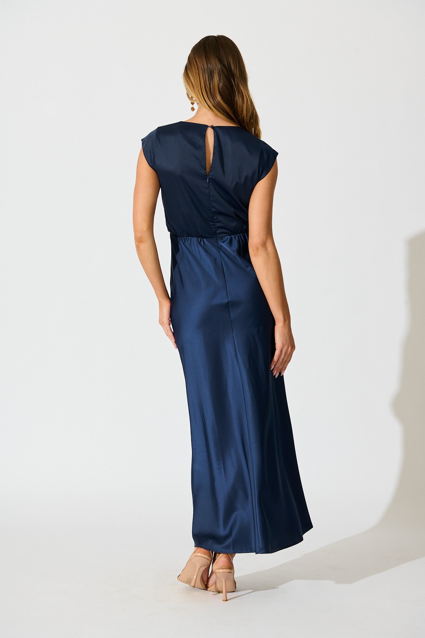 Elegant Devotion Maxi Dress in Navy Satin