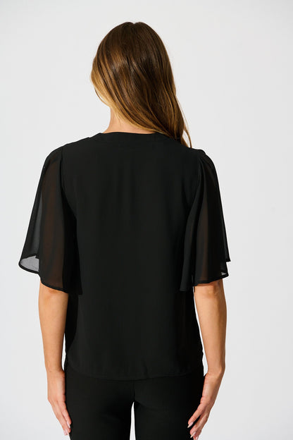 Refined Rhythm Top in Black Chiffon