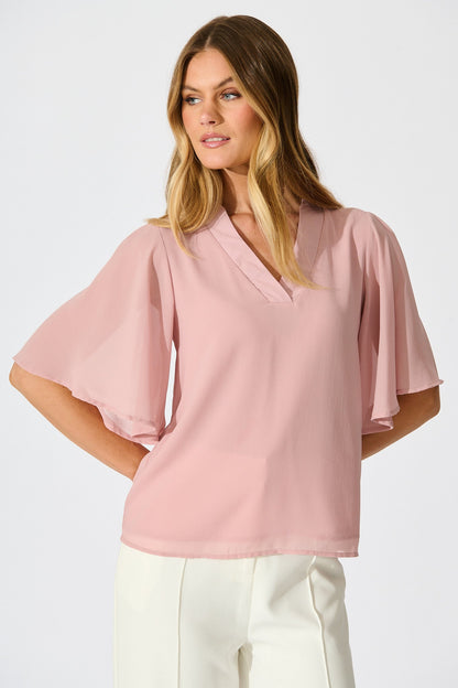 Refined Rhythm Top in Dusty Pink Chiffon