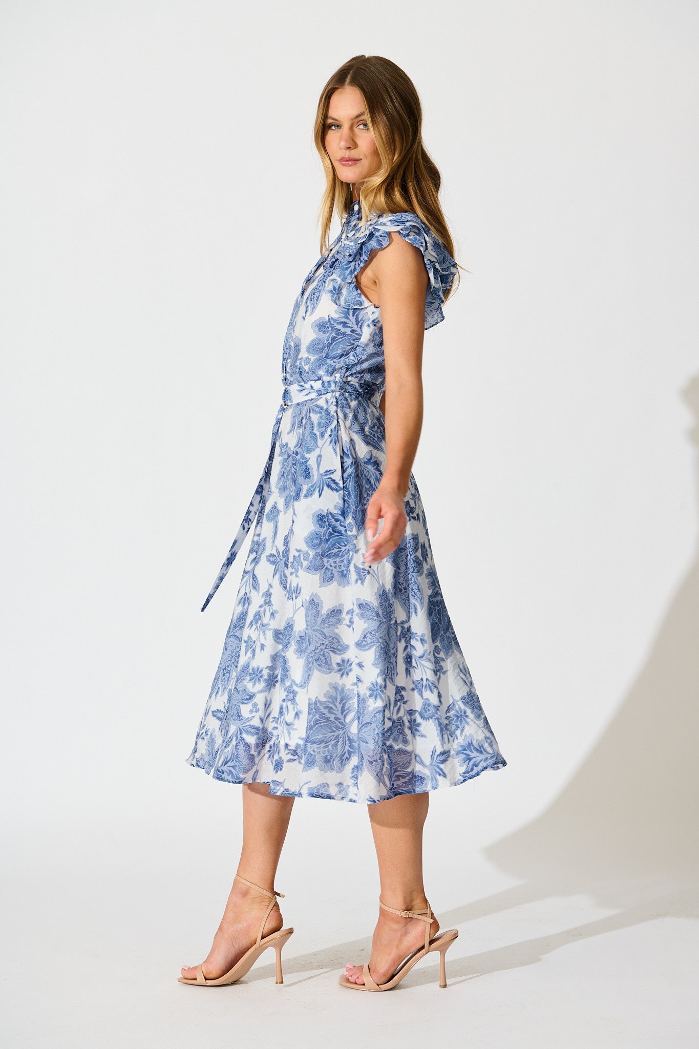 Roseabelle Midi Dress in Blue Leaf Print