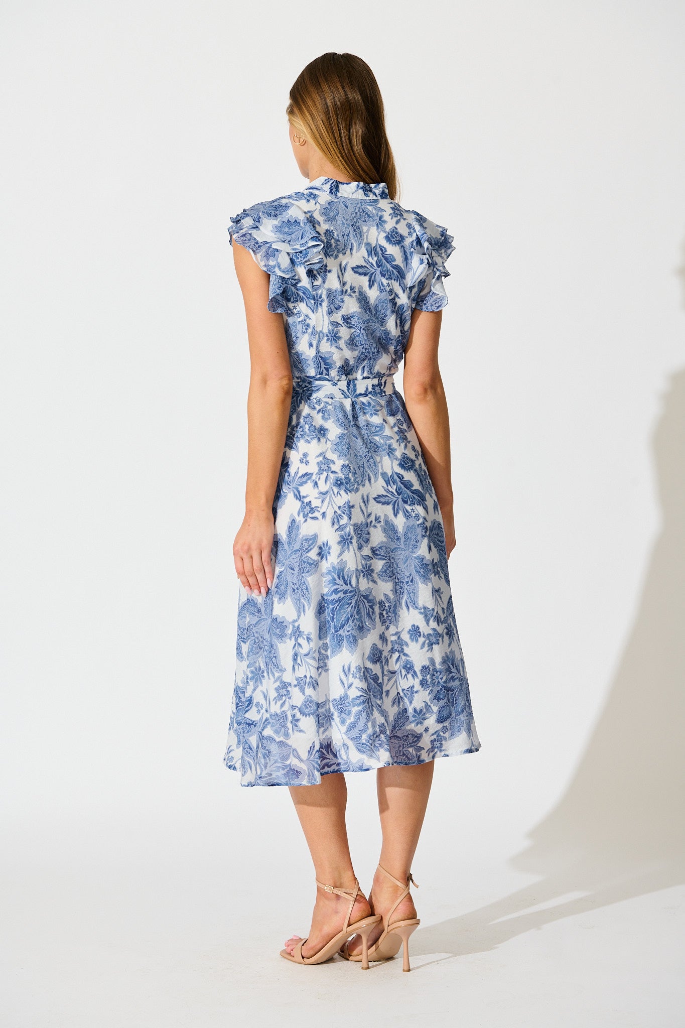 Roseabelle Midi Dress in Blue Leaf Print