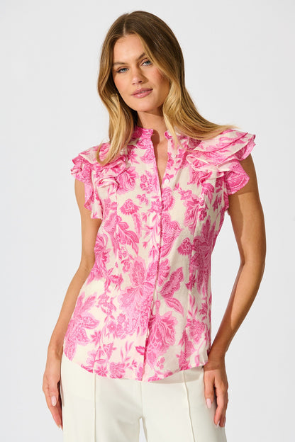 Elodie Top in Pink Leaf Print
